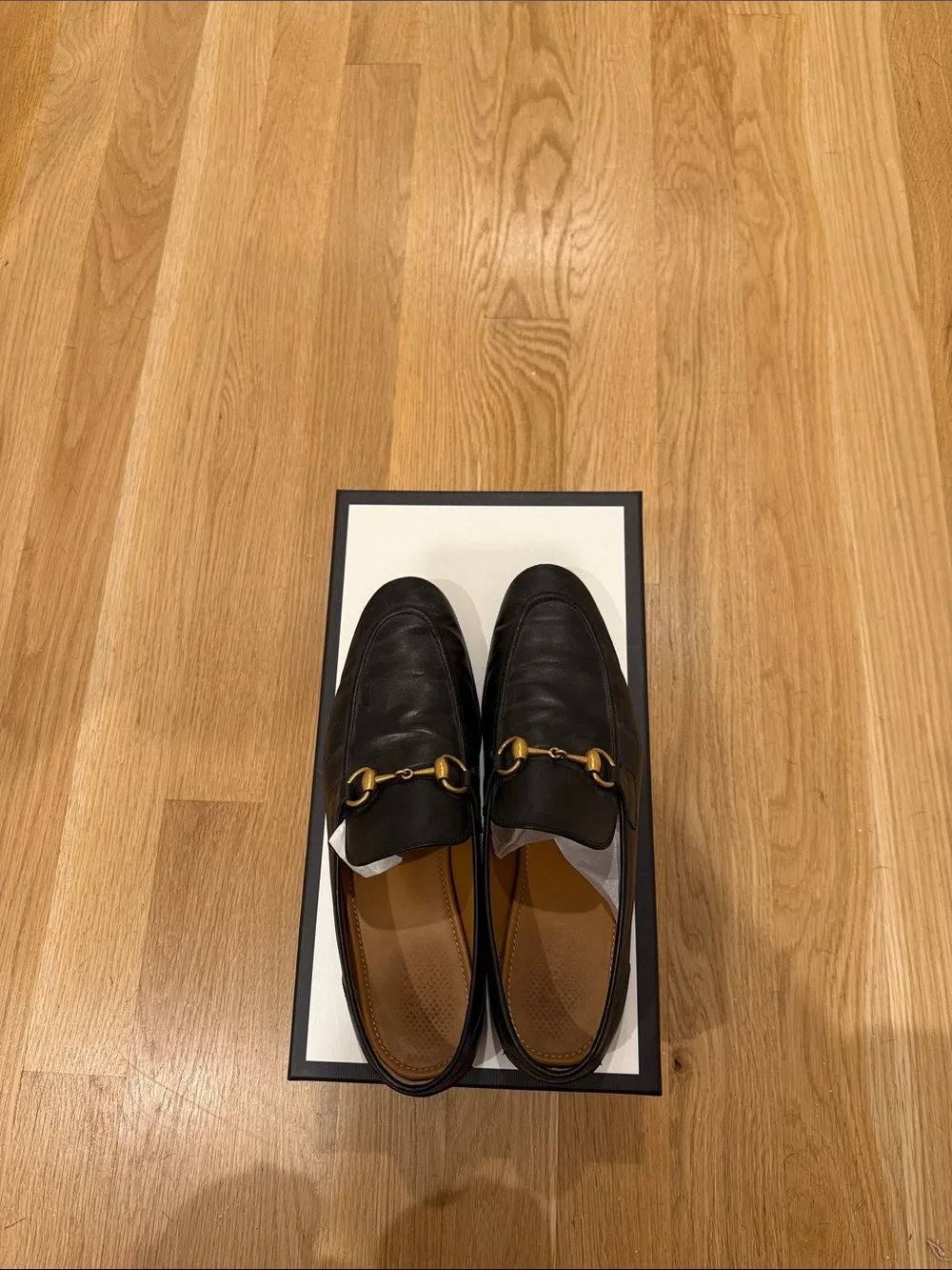 Gucci Black Leather Horsebit Slip-On Loafers with Gold Hardware